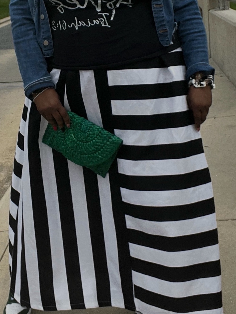 Black and White Striped Maxi Skirt - Elegant Women’s A-Line Skirt